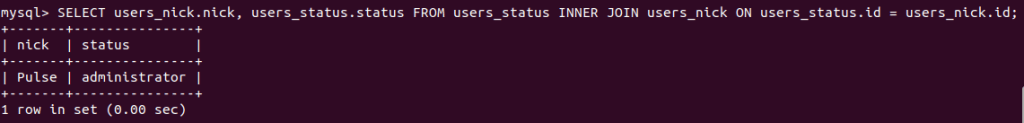 SELECT users_nick.nick, users_status.status
