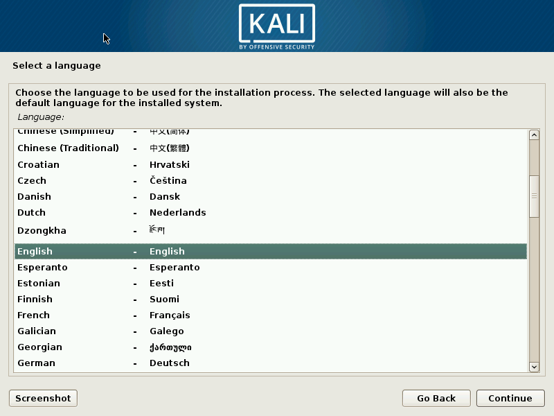 kali linux language