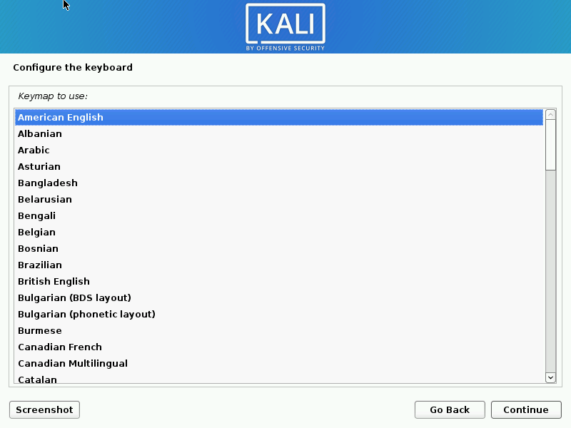 select kali keyboard
