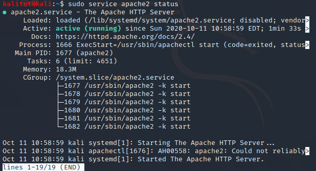 kali linux Apache service