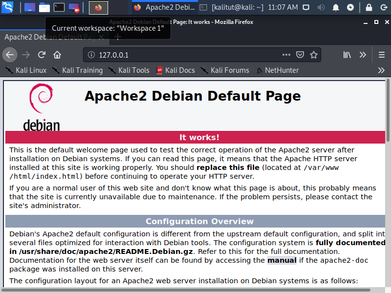 kali linux Apache service page