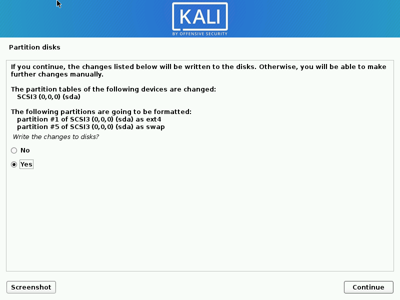 install kali partition