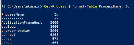 Get-Process | Format-Table ProcessName