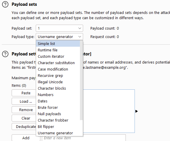 Burp Suite Payload type and processing